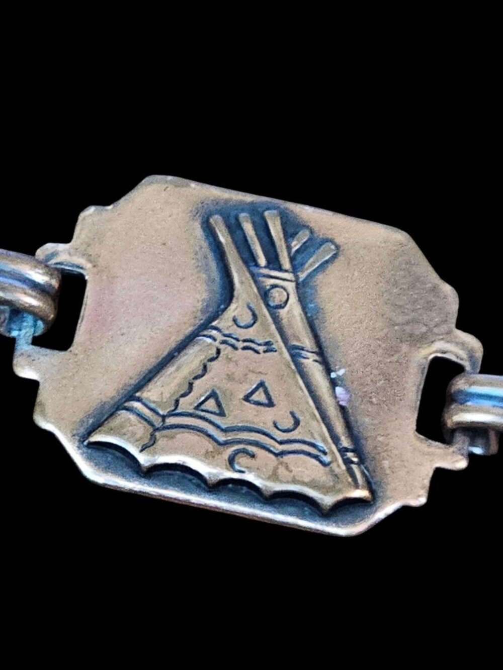 Vintage Copper Native American Theme Link Bracelet Buffalo Eagle Chief 7" - Picture 6 of 14